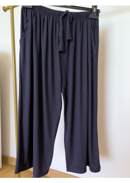 Pamuklu Viskon Ince Yazlık Cepli Penye Kapri Pijama Pantolon Lacivert - Xl fiyatları