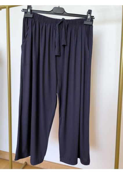 Pamuklu Viskon Ince Yazlık Cepli Penye Kapri Pijama Pantolon Lacivert - Xl modelleri