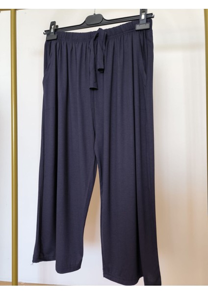Pamuklu Viskon Ince Yazlık Cepli Penye Kapri Pijama Pantolon Lacivert - Xl indirimleri