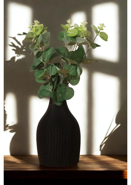 Siyah Çizgili Dekoratif Vazo | Modern Salon, Masa & Raf Üstü Için Şık Hediyelik Obje – 19 cm