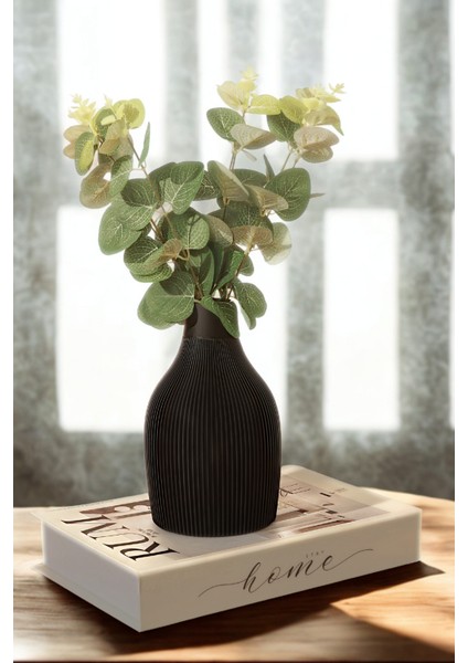 Siyah Çizgili Dekoratif Vazo | Modern Salon, Masa & Raf Üstü Için Şık Hediyelik Obje – 19 cm modelleri