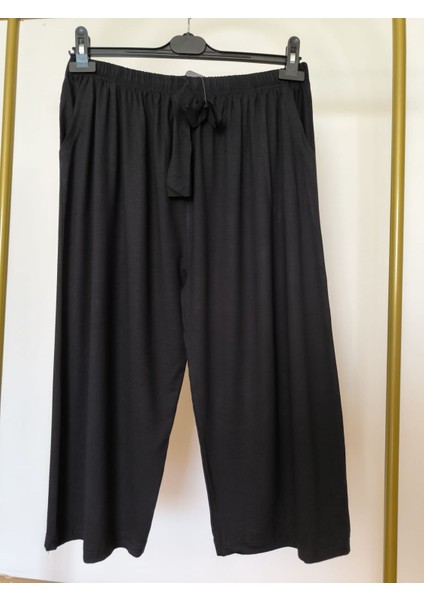 Pamuklu Viskon Ince Yazlık Cepli Penye Kapri Pijama Pantolon Siyah - 2xl modelleri