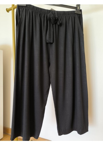 Pamuklu Viskon Ince Yazlık Cepli Penye Kapri Pijama Pantolon Siyah - 2xl indirimleri
