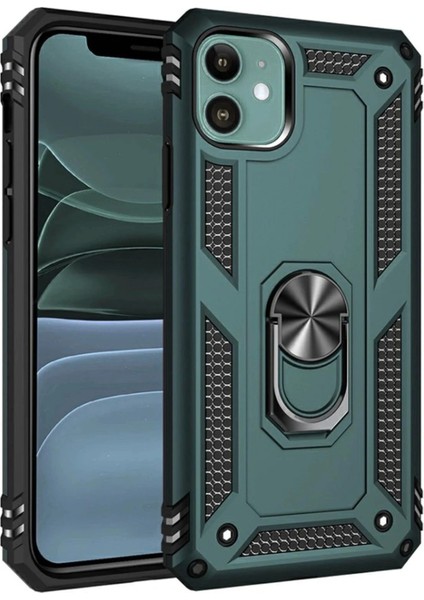 iPhone 11 Kılıf Sofya Yüzüklü Silikon Kapak - Yeşil