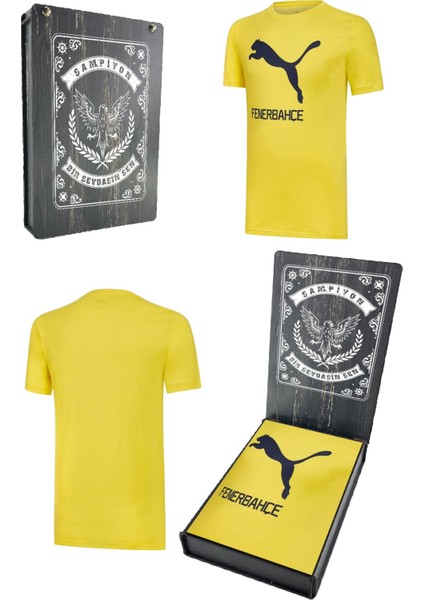 Orijinal Puma Sıfır Yaka Sarı T-Shirt Hediyelik Ahşap Kutulu