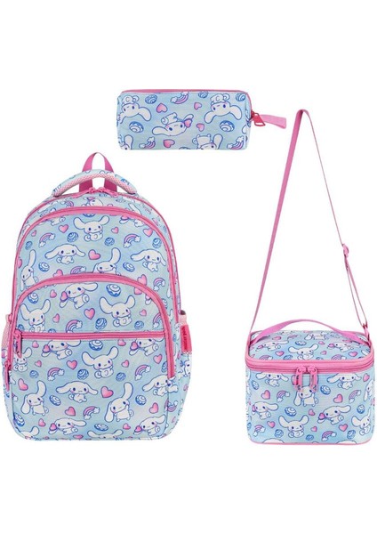 Ilkokul Çantası 3'lü Set Mavi Renk 42*30 cm Beslenme Çantası Kalem Kutusu Ortopedik Su Itici Kumaş
