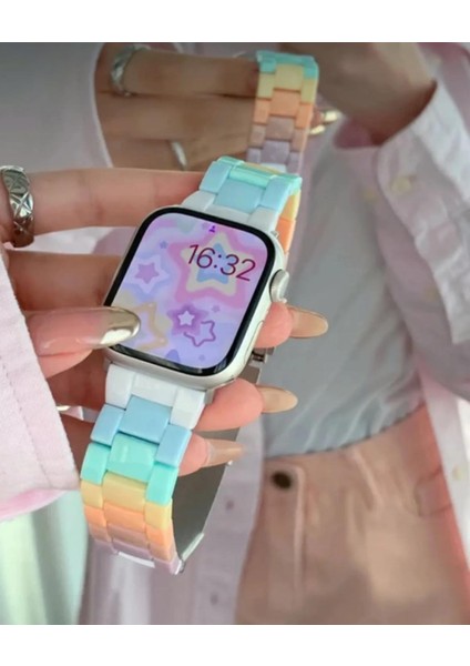 Apple Watch 42-44-45-46-49 mm Uyumlu Renkli Kemik/reçine Kordon