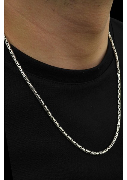 925 Ayar Gümüş 3mm Oksitli Yuvarlak Kral Zincir Erkek Gümüş Kolye