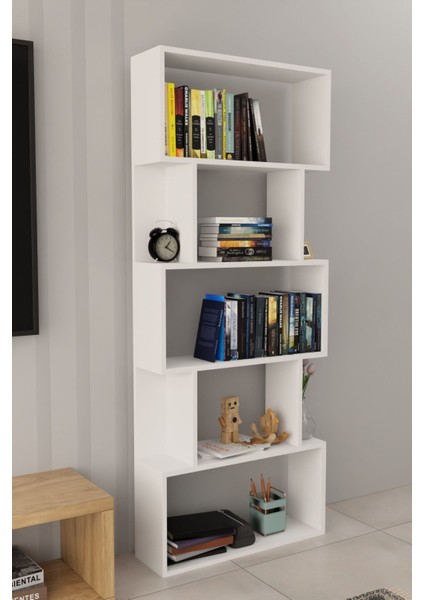 Lilly Plus Kitaplık Kütüphane Hareketli Raflı Dekoratif Kitaplık-Beyaz
