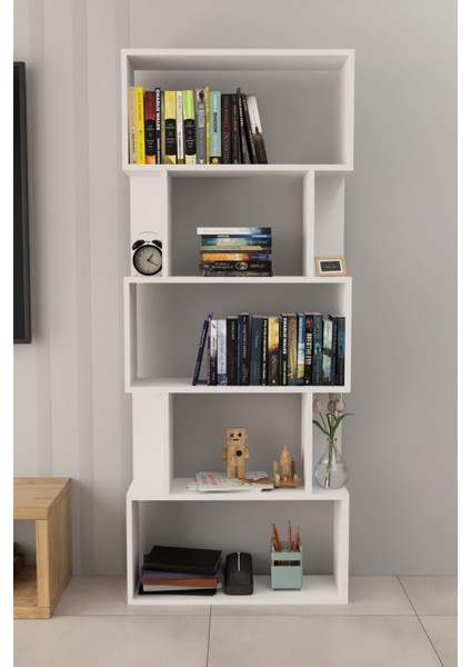 Lilly Plus Kitaplık Kütüphane Hareketli Raflı Dekoratif Kitaplık-Beyaz fiyatları