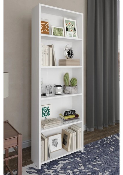 Vera 5 Raflı Kitaplık Çok Amaçlı Raf Dekoratif Raf Beyaz