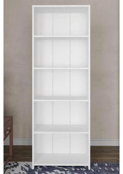 Vera 5 Raflı Kitaplık Çok Amaçlı Raf Dekoratif Raf Beyaz