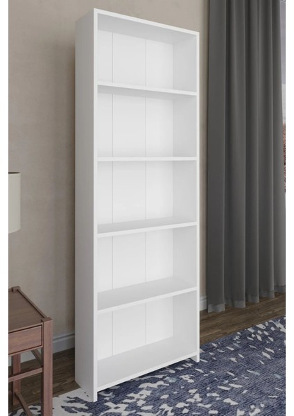 Vera 5 Raflı Kitaplık Çok Amaçlı Raf Dekoratif Raf Beyaz