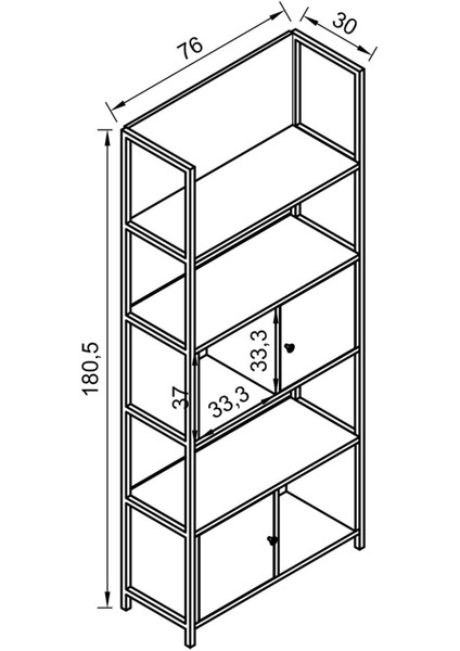 Deniz 5 Raf 2 Kapaklı Kitaplık Antrasit - Aro Desenli modelleri