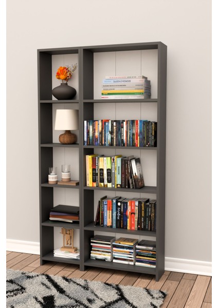 10 Raflı Kitaplık Kütüphane Hareketli Raflı Dekoratif Kitaplık-Antrasit fiyatları