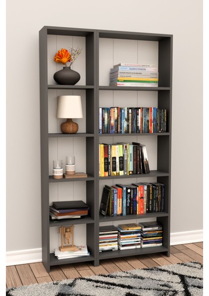 10 Raflı Kitaplık Kütüphane Hareketli Raflı Dekoratif Kitaplık-Antrasit modelleri
