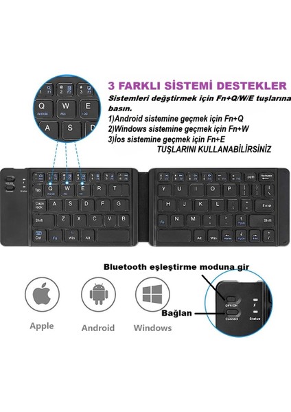 Katlanabilir Bluetooth Klavye 140 Saat Pil Ömrü Pc Telefon Tablet Uyumlu fırsatları