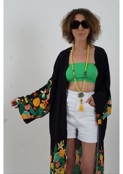 Etek Ucu Desenli Uzun Kimono modelleri