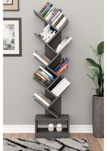 Vira Raflı Kitaplık Kütüphane Hareketli Raflı Dekoratif Kitaplık-Antrasit fiyatları