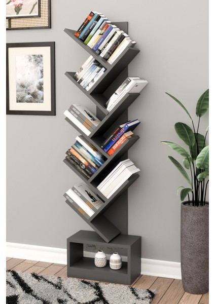 Vira Raflı Kitaplık Kütüphane Hareketli Raflı Dekoratif Kitaplık-Antrasit modelleri