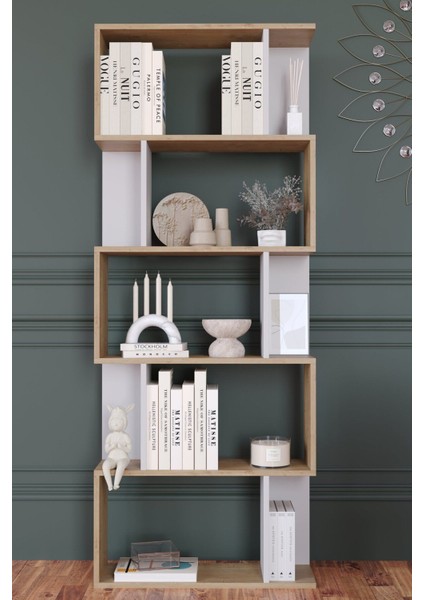 Lione 5 Raflı Asimetrik Kitaplık Safirmeşe - Beyaz fiyatları