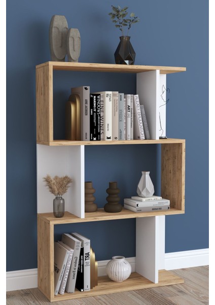 Mano 3 Raflı Asimetrik Kitaplık Safirmeşe - Beyaz