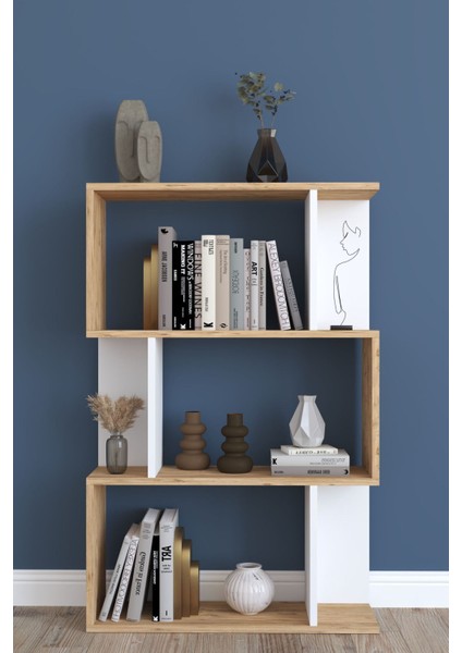 Mano 3 Raflı Asimetrik Kitaplık Safirmeşe - Beyaz fiyatları
