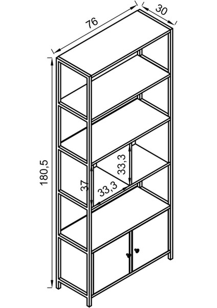 Lina Metal Ayaklı 5 Raf 2 Kapaklı Kitaplık Antrasit - Meşe modelleri