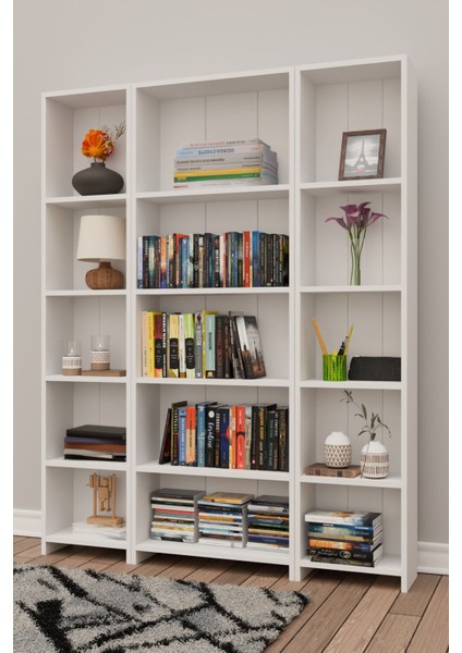 15 Raflı Kitaplık Kütüphane Hareketli Raflı Dekoratif Kitaplık-Beyaz modelleri