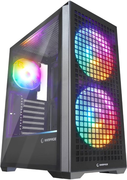 Gyra V1 Black Mesh 1 * 12CM+2 * 16CM Rainbow Fan Temperli Camlı + Type-C Atx Mid-T Gaming Oyuncu Kasası