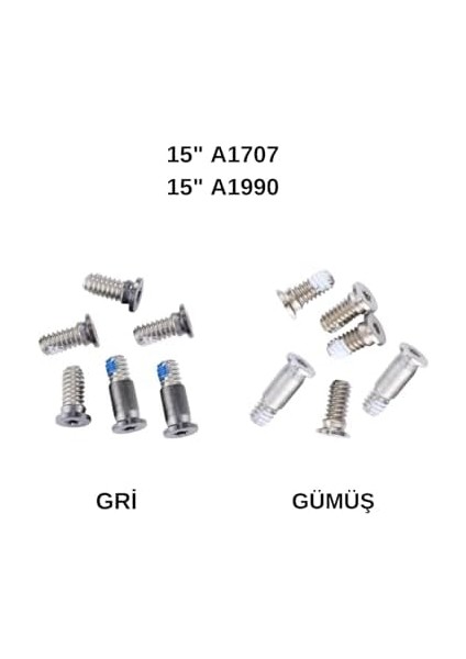 Macbook Pro 15INÇ A1707 A1990 ile Uyumlu Kapak Vidaları Screw Touchbarlı Model Gri modelleri
