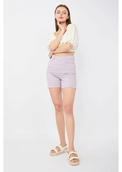 Kadın Basic Paçası Kesik Jen Şort Lila fiyatları