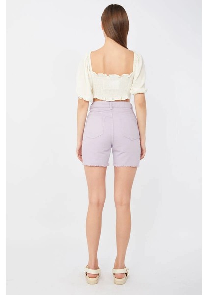 Kadın Basic Paçası Kesik Jen Şort Lila fırsatları