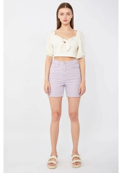 Kadın Basic Paçası Kesik Jen Şort Lila indirimleri
