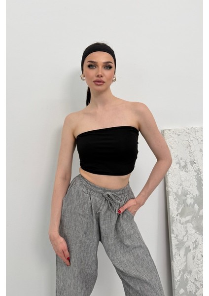 Kadın Crop Top Straplez Basic Sırtı Kopçalı Büstiyer