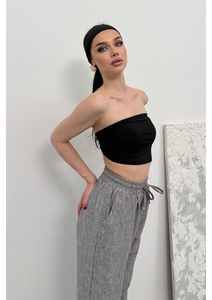 Kadın Crop Top Straplez Basic Sırtı Kopçalı Büstiyer
