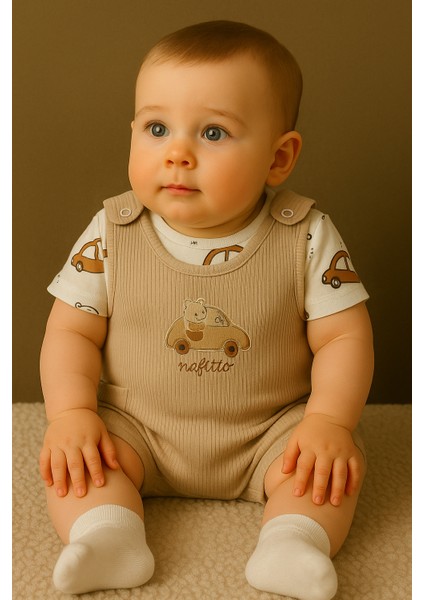 Yazlık Araba Nakışlı Erkek Bebek Tulum Seti - 3’lü Kıyafet Kombini (Tulum + Body + Çorap) | modelleri