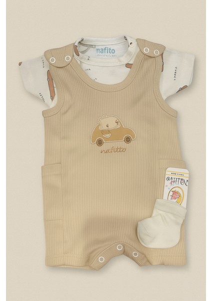Yazlık Araba Nakışlı Erkek Bebek Tulum Seti - 3’lü Kıyafet Kombini (Tulum + Body + Çorap) |