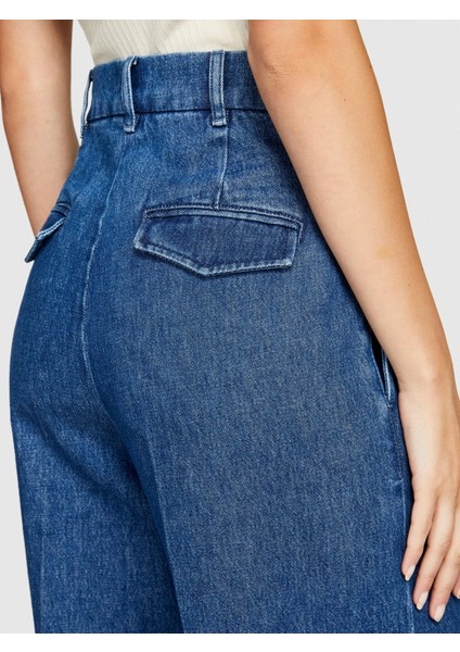 Sisley %100 Koton Yüksek Bel Geniş Paça Denim Chino Pantolon Kadın Renkli Pantolon - 323A4V8JLF03N fırsatları