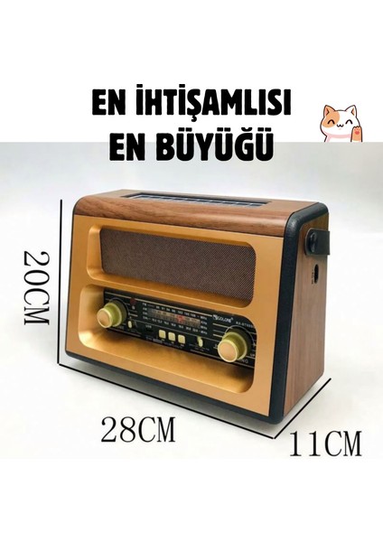 Vintage Büyük Boy Bluetoothlu Nostaljik Radyo & Kumandalı Ahşap Güneş Enerjili Radyo - Fm Radyo & Bluetooth Hoparlör - Lüks Ev Dekor fiyatları