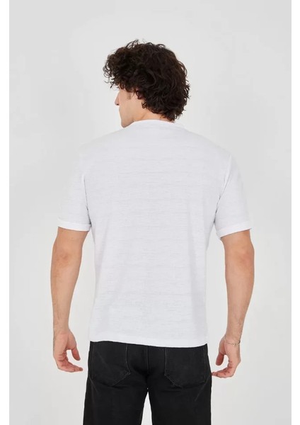 Unisex Jakar Kumaş Slim Fit T-Shirt - Beyaz modelleri