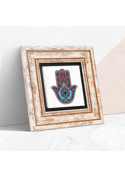 Stone Fatma Ana Eli (Hamsa) Taş Duvar Tablosu - Çerçeveli Taş Tablo - Dekoratif Duvar Sanatı - Modern Ev ve Ofis Duvar Dekoru T1-143