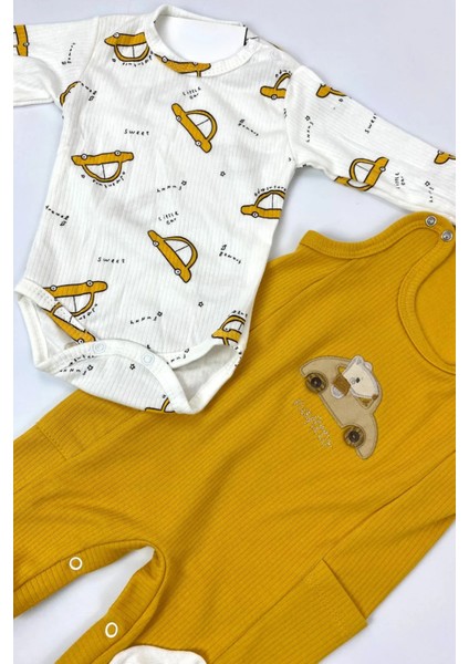 Araba Nakışlı Erkek Bebek Tulum 3’lü Tulum Seti – Zıbın, Tulum ve Çorap | 3-6-9 Ay Bebek Kıyafeti modelleri