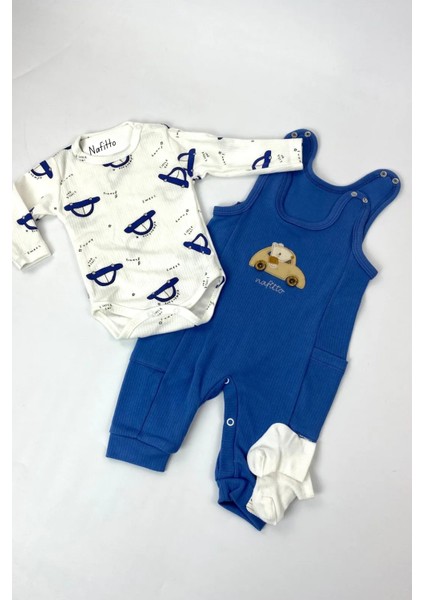 Araba Nakışlı Erkek Bebek Tulum 3’lü Tulum Seti – Zıbın, Tulum ve Çorap | 3-6-9 Ay Bebek Kıyafeti modelleri