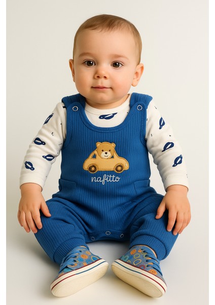 Araba Nakışlı Erkek Bebek Tulum 3’lü Tulum Seti – Zıbın, Tulum ve Çorap | 3-6-9 Ay Bebek Kıyafeti