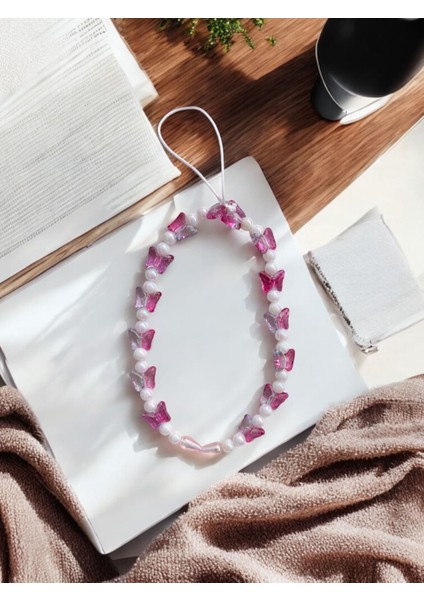 Pembe Geçişli Kelebek Tasarım Telefon Charmı, Telefon Askısı Telefon Ipi Çanta Süsü fiyatları