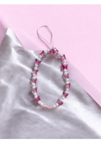 Pembe Geçişli Kelebek Tasarım Telefon Charmı, Telefon Askısı Telefon Ipi Çanta Süsü modelleri