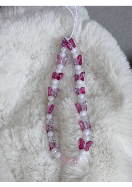 Pembe Geçişli Kelebek Tasarım Telefon Charmı, Telefon Askısı Telefon Ipi Çanta Süsü