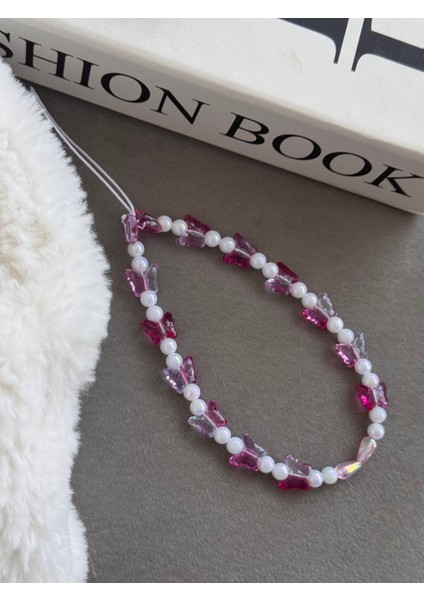 Pembe Geçişli Kelebek Tasarım Telefon Charmı, Telefon Askısı Telefon Ipi Çanta Süsü fırsatları