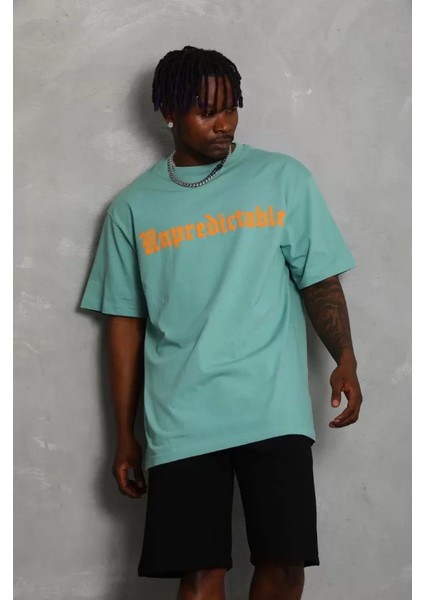 Unisex Oversize Baskılı Bisiklet Yaka T-Shirt - Mint Yeşili fiyatları